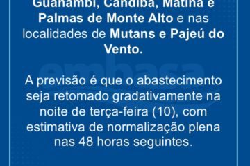 Reparo emergencial interrompe abastecimento de água em Guanambi e cidades da região